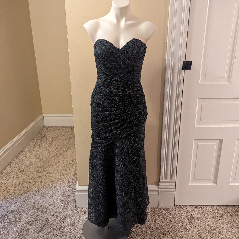 Mori Lee dark lace fitted fluted dress size 0